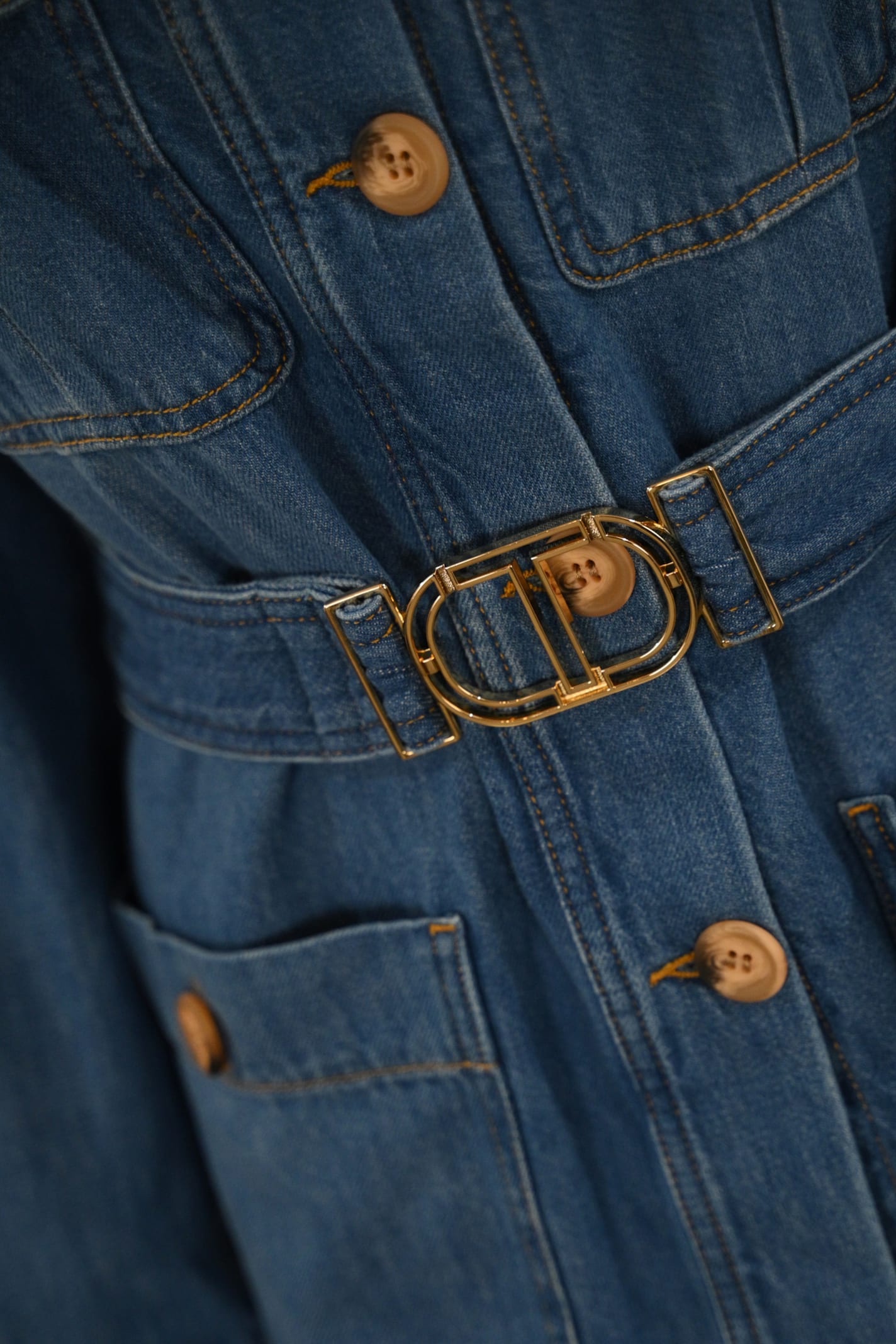 Twinset Denim Safari Jacket With Oval-t Belt In Denim Medio