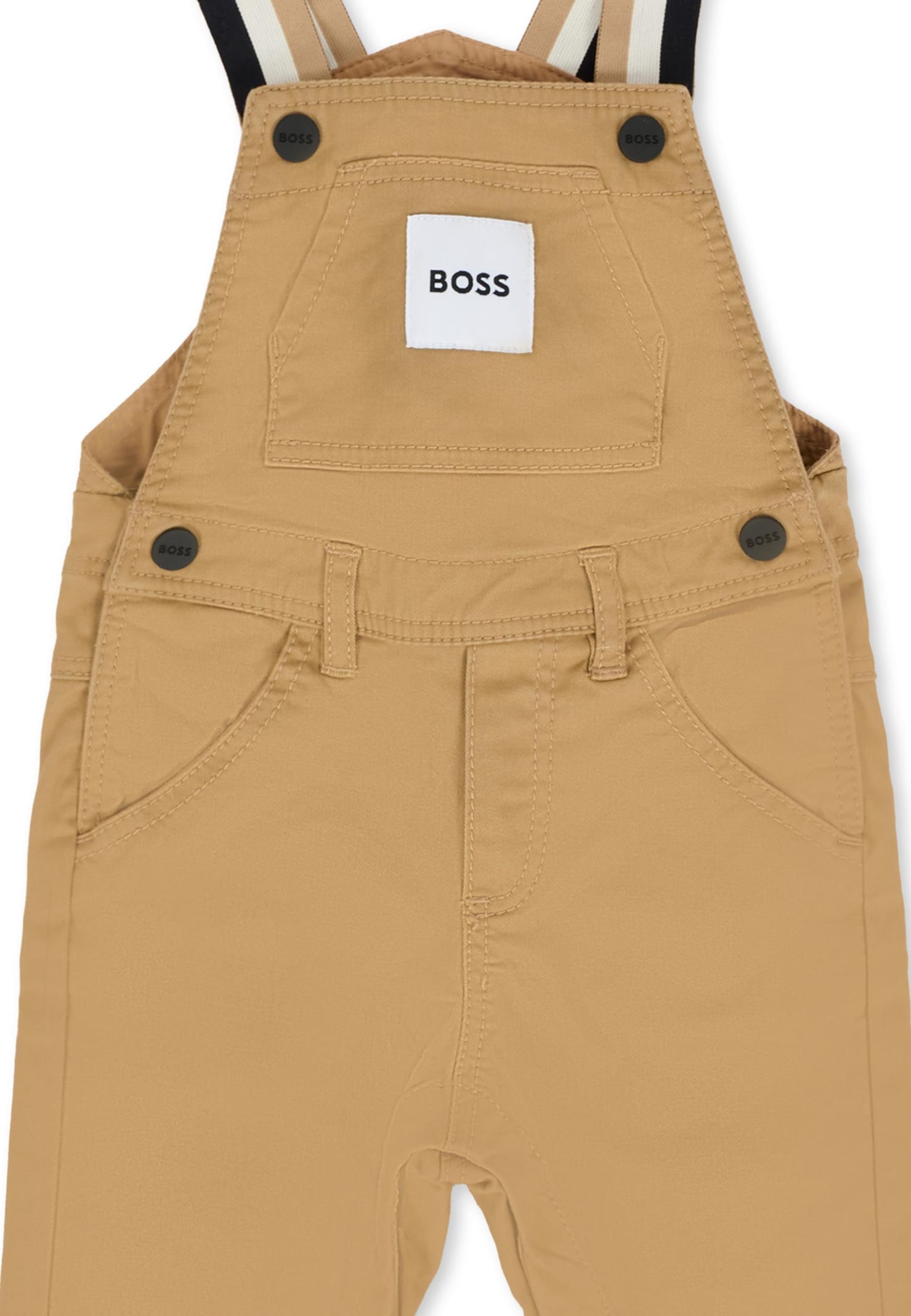 Hugo Boss Beige Dungarees For Baby Boy With Patch In Brown