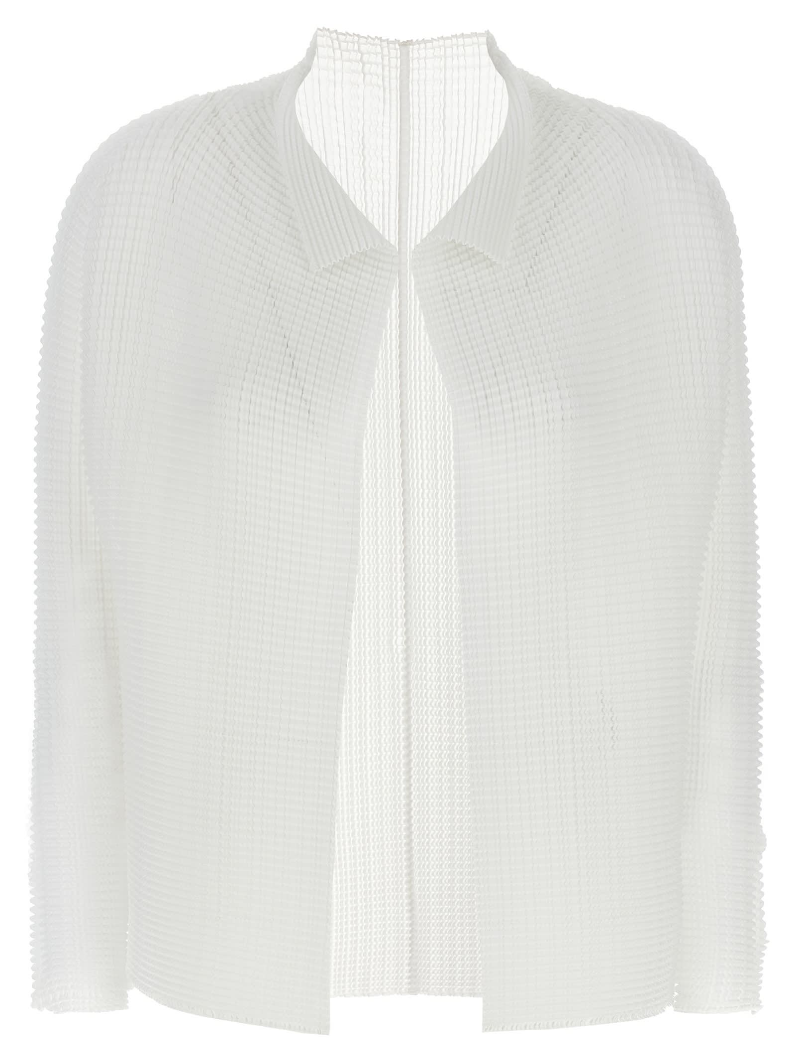 Issey Miyake Wooly Pleats Pleated Long-sleeves Cardigan In White