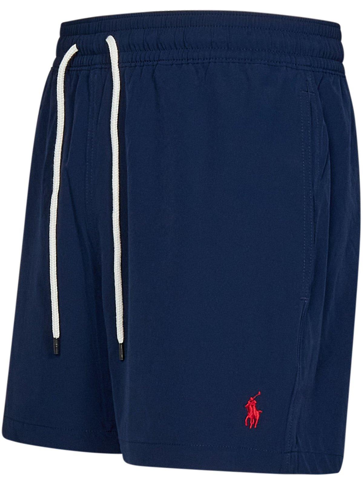Shop Polo Ralph Lauren Logo Embroidered Drawstring Swim Shorts In Navy
