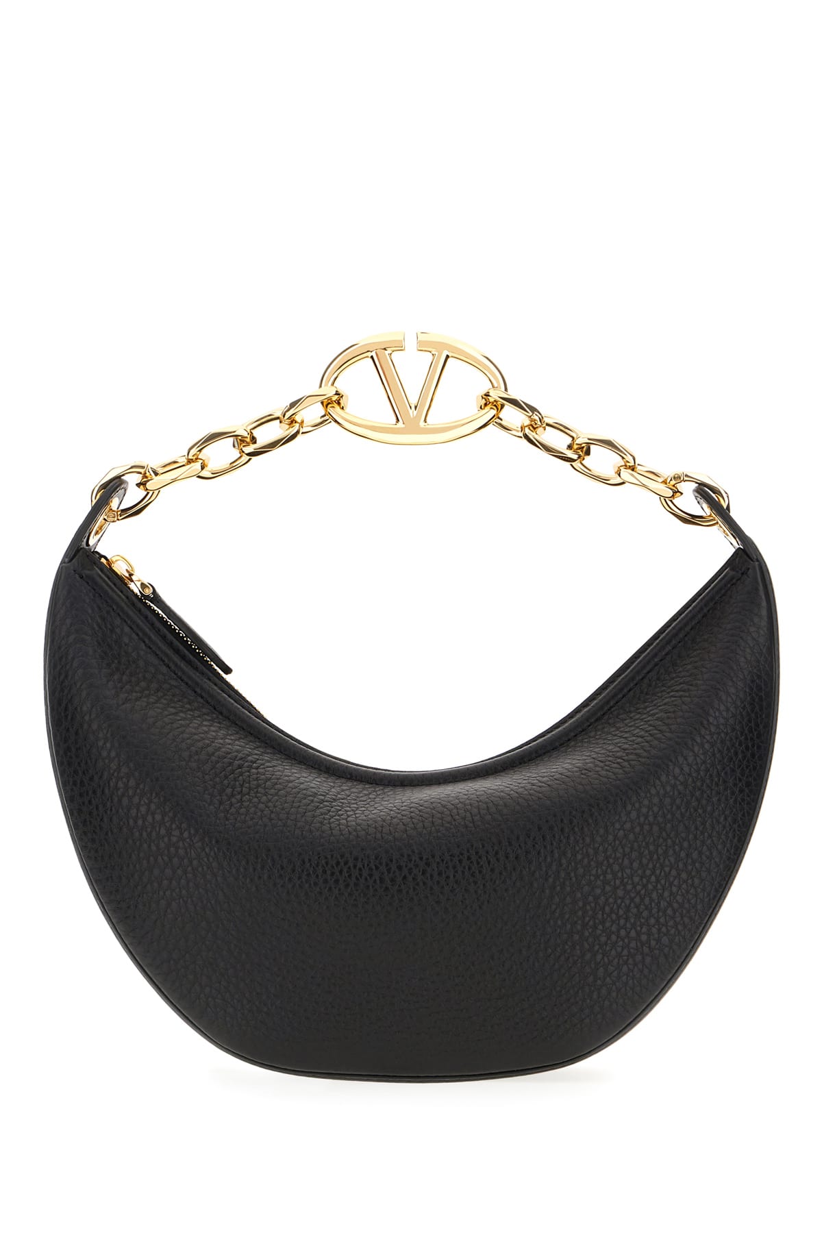 VALENTINO GARAVANI BLACK LEATHER SMALL VLOGO MOON HANDBAG