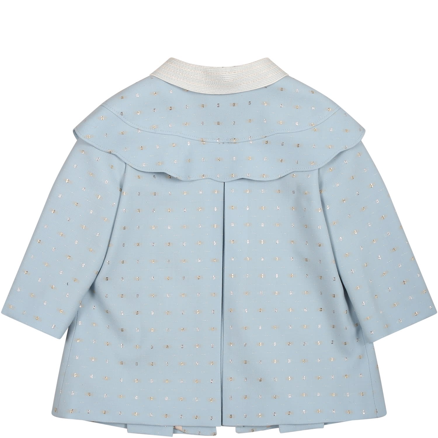 Shop Gucci Light Blue Coat For Baby Girl With G Pattern