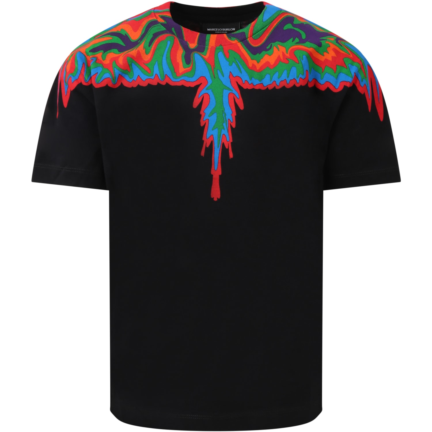 Marcelo Burlon Black T-shirt For Boy With Abstract Wings