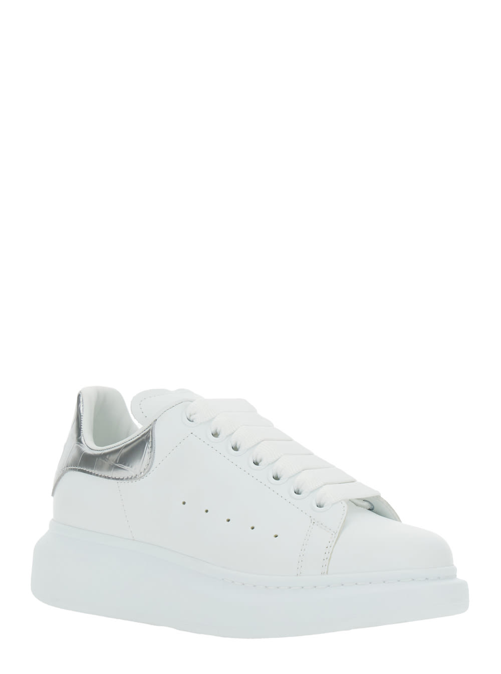 Alexander Mcqueen White Oversize Sneakers With Snake Print On The Heel In Leather Woman In Multi
