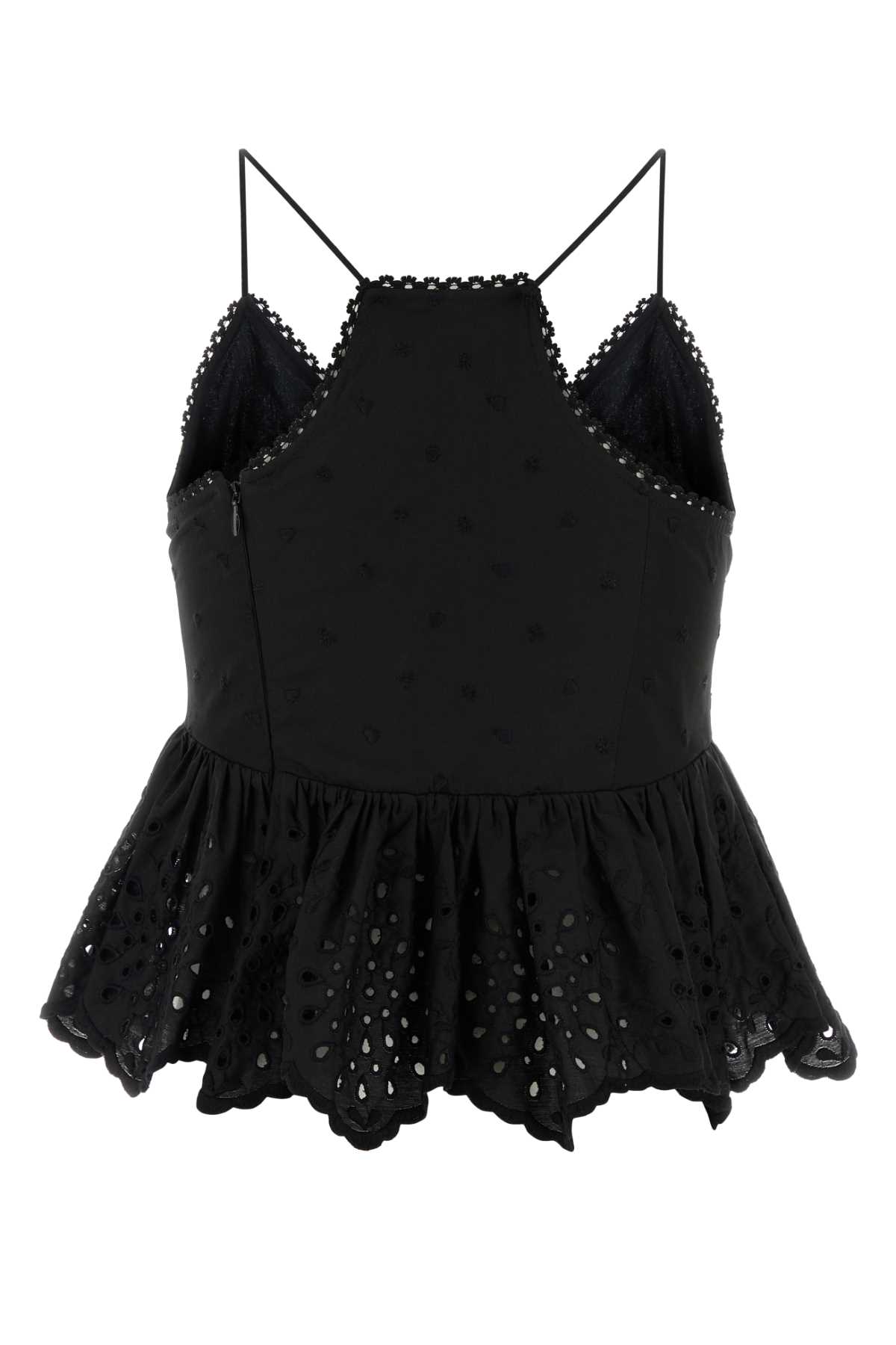 Weekend Max Mara Broderie Anglaise Peplum Top With Spaghetti Straps In Black