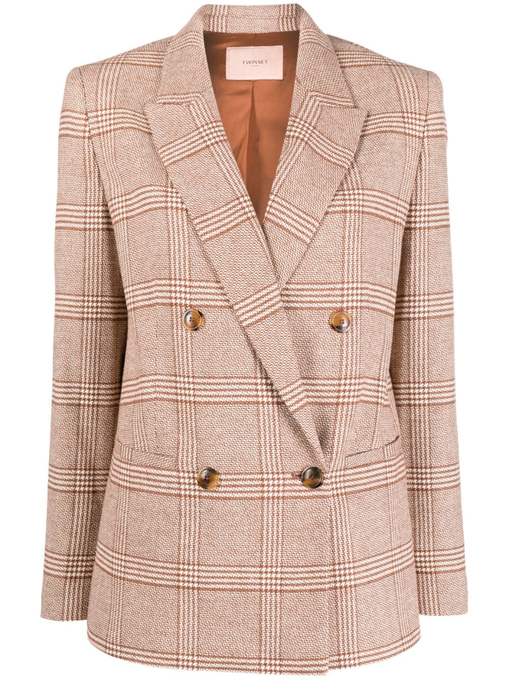 Twinset Double-breasted Checked Blazer In Dis Check Snow Burnt