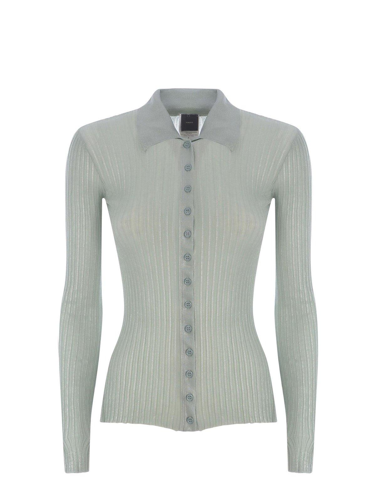 Shop Pinko Buttoned Rib-knit Sweater In Verde/argento