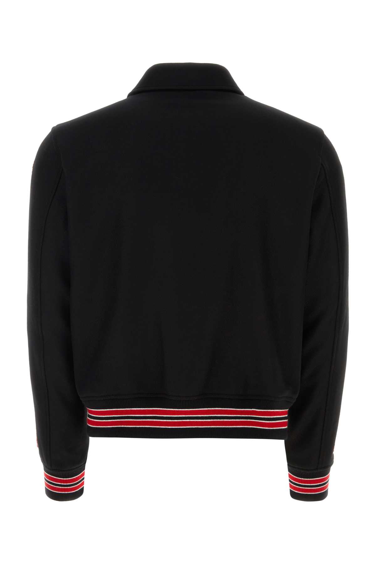 Shop Amiri Black Wool Blend Bomber Jacket In Blackred