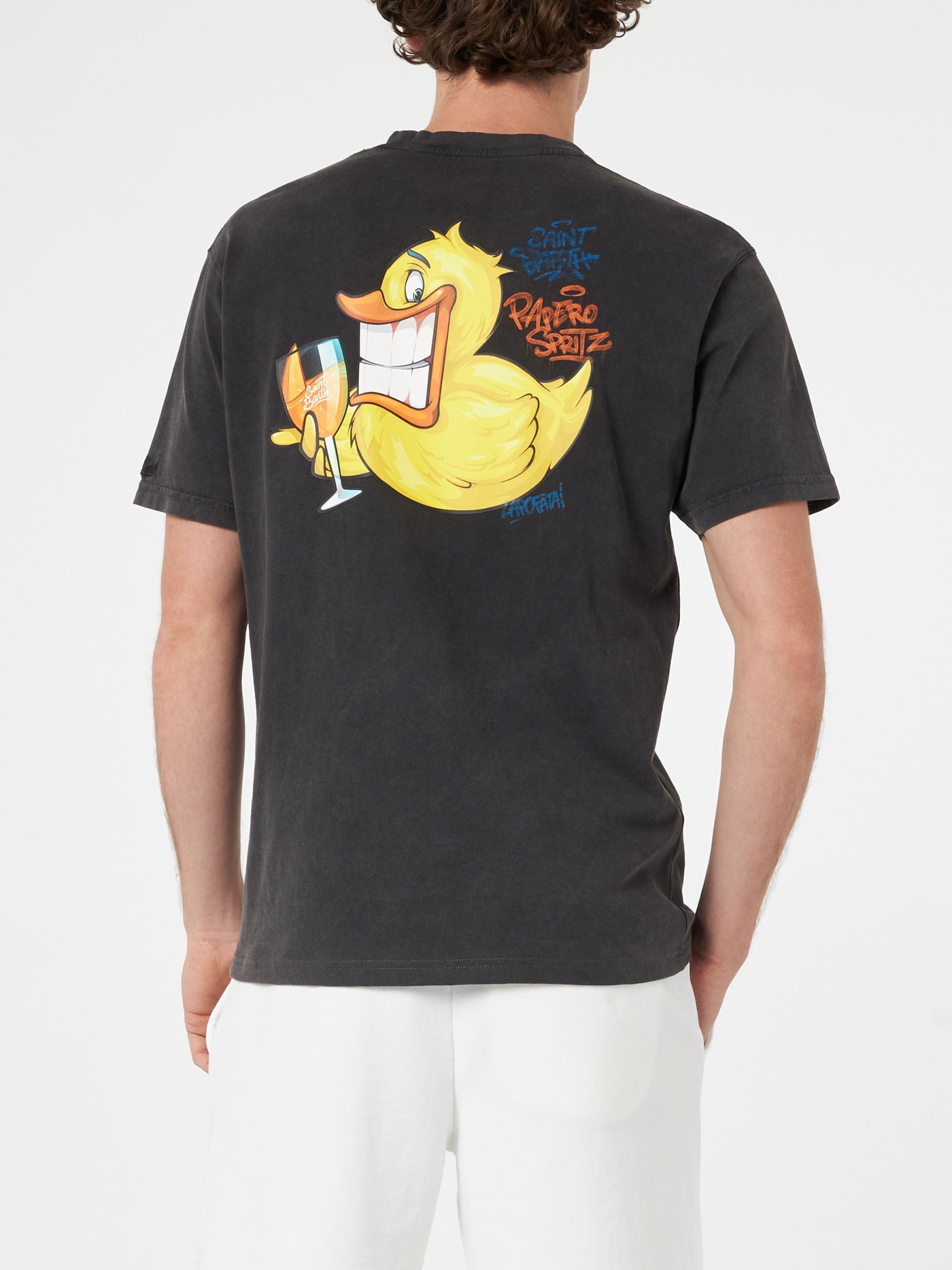 Mc2 Saint Barth Man Vintage Cotton T-shirt Jack With Ducky Cryptopuppets Print Cryptopuppets Special Edition In Black
