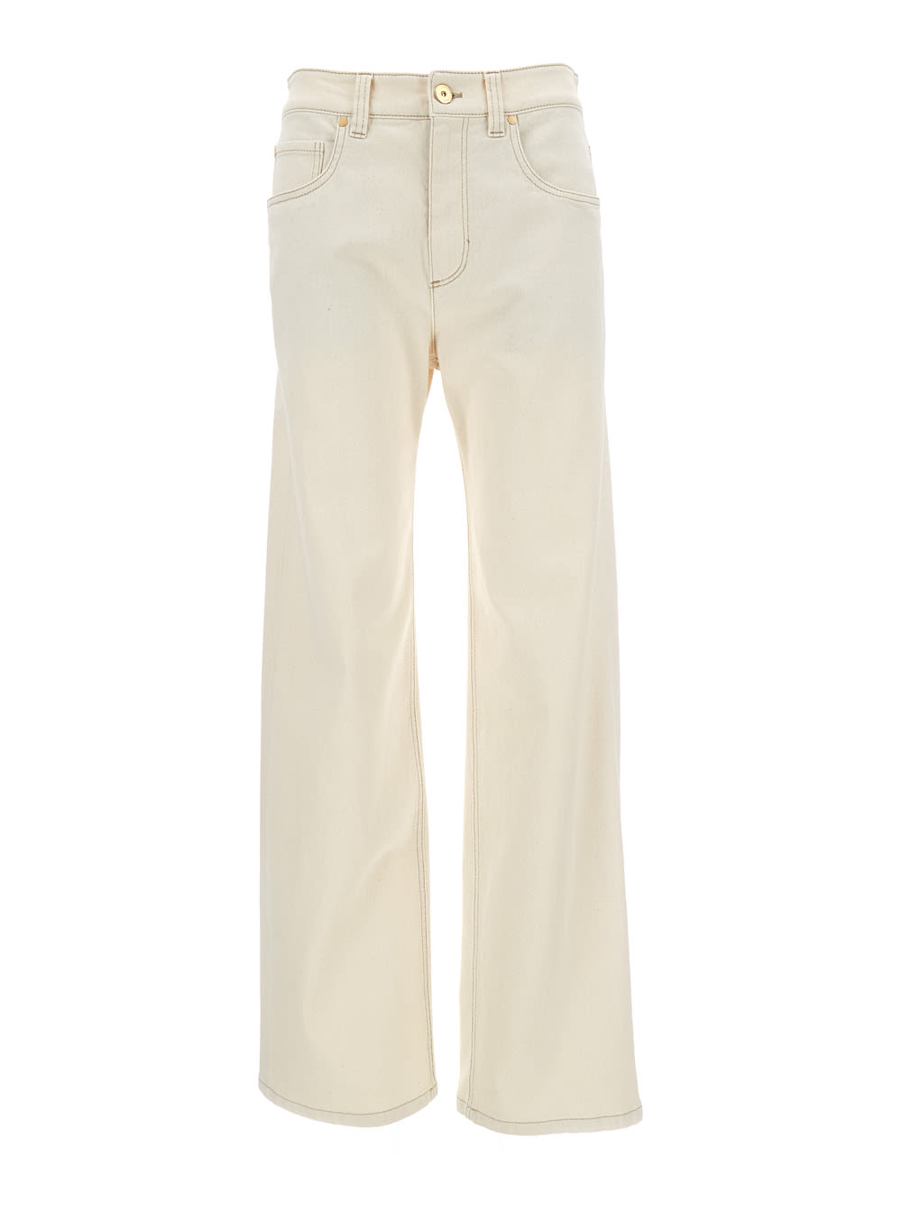 BRUNELLO CUCINELLI WHITE HIGH-WAISTED STRAIGHT LEG JEANS IN COTTON WOMAN