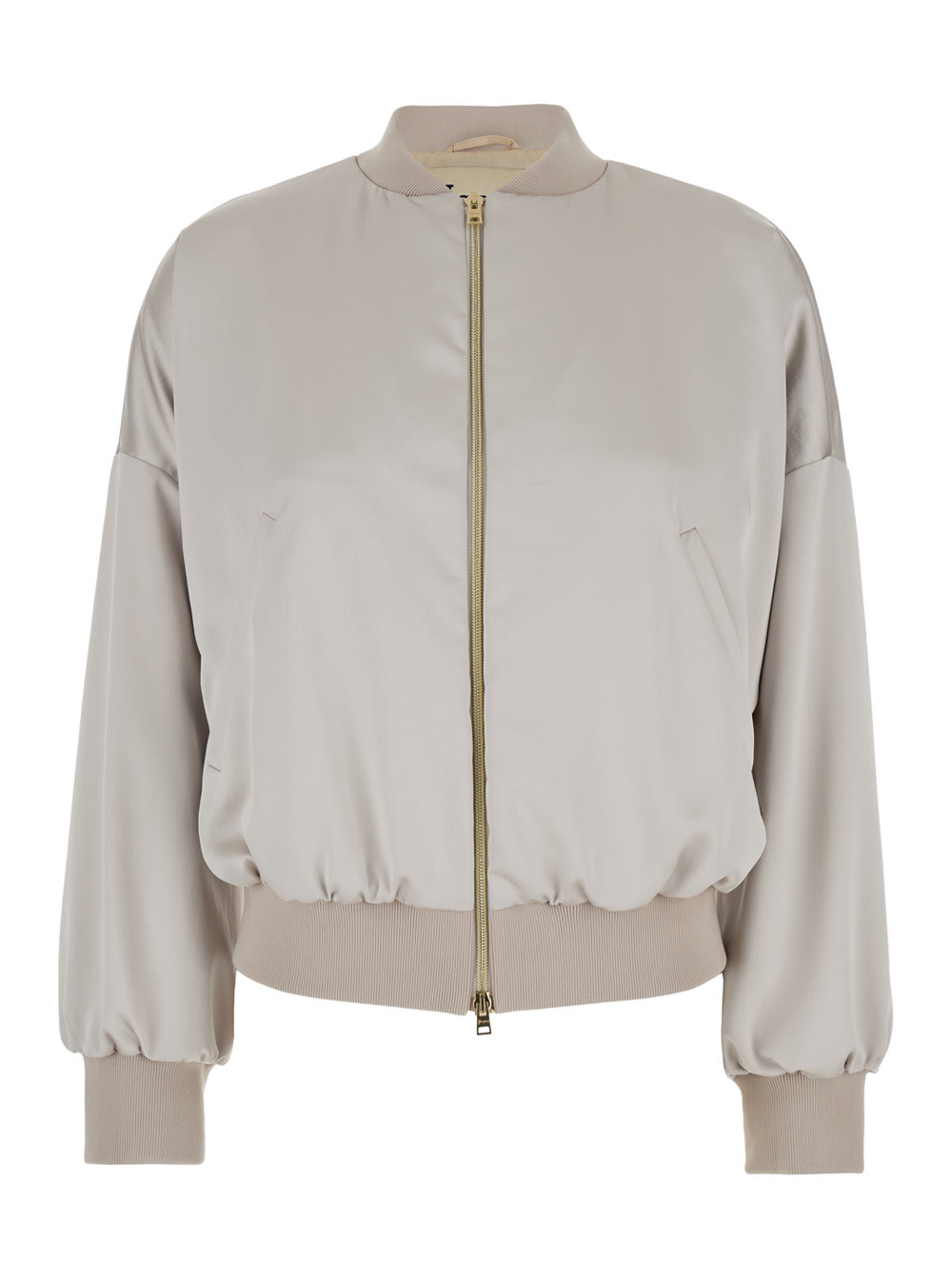 Beige Jacket With Logo And Ribbed Trim In Techno Fabric Woman
