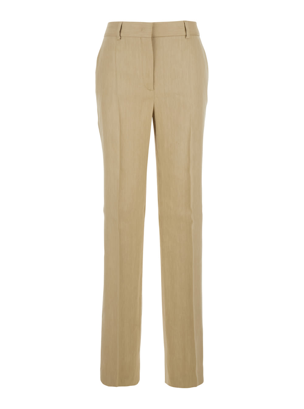 Beige Pants With High Waist And Belt Loops In Linen Blend Stretch Woman Alberta Ferretti