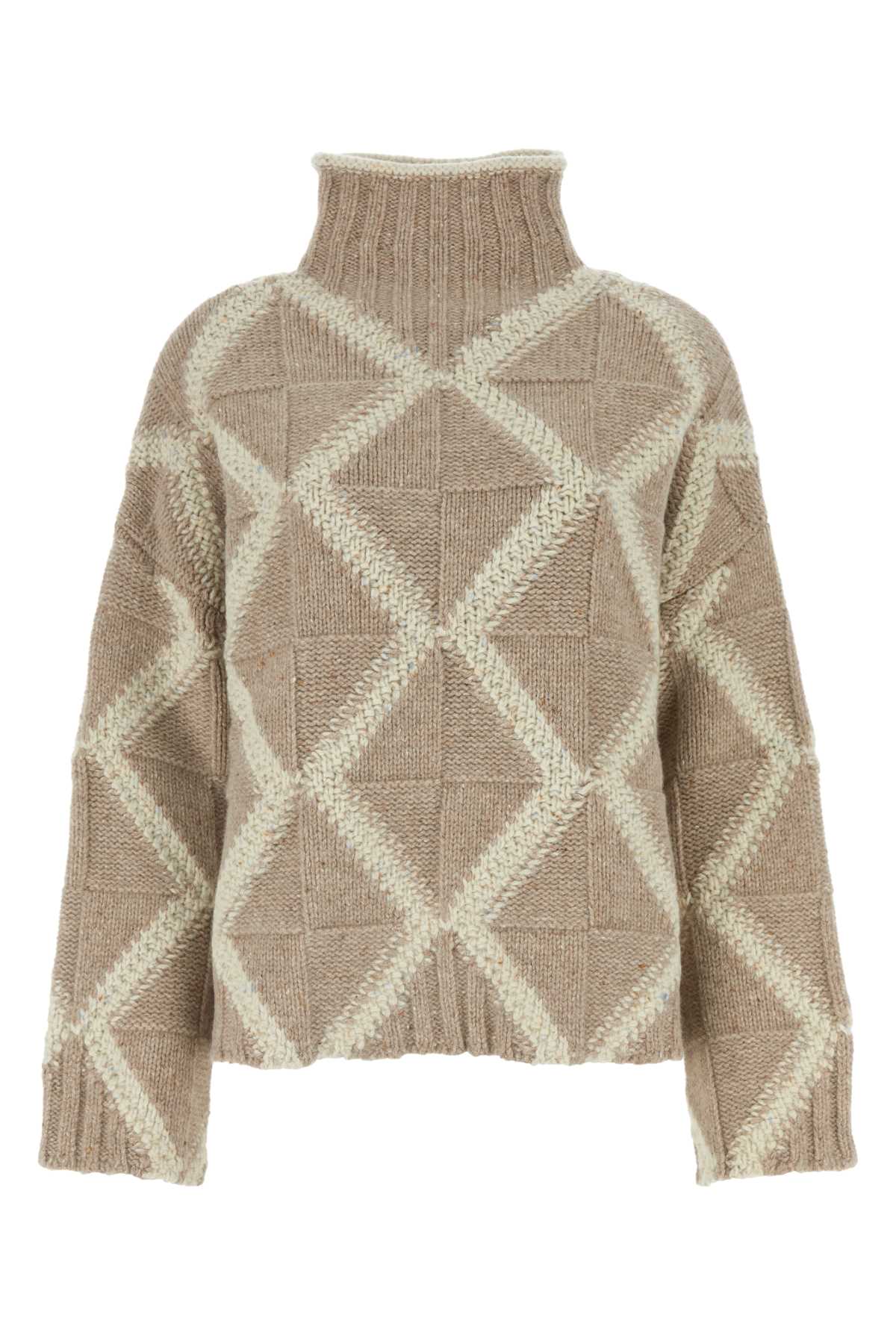 Shop Bottega Veneta Embroidered Wool Sweater In Desertmelsoapstone