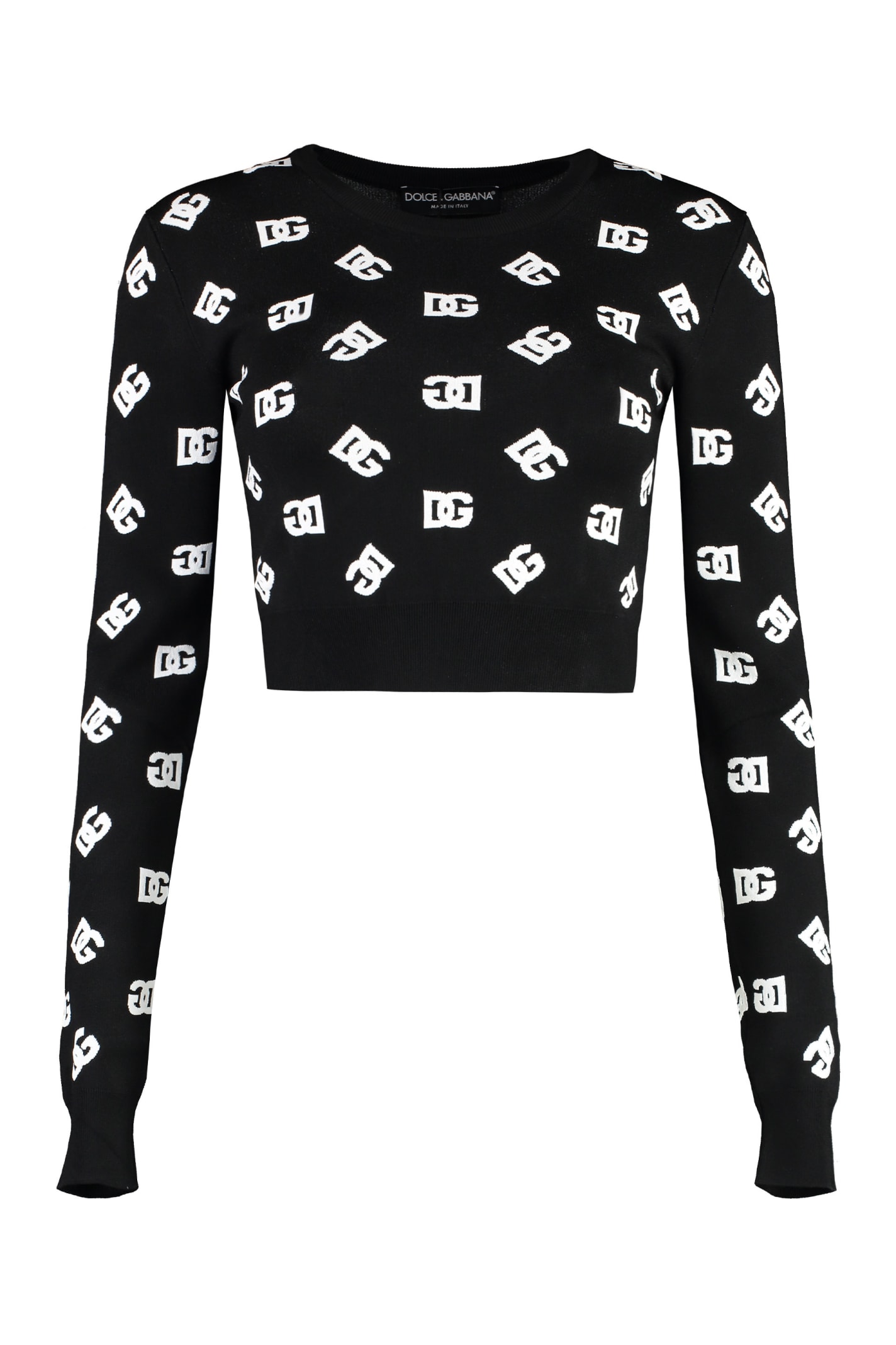 Shop Dolce & Gabbana Fine Knit Crew-neck Sweater In Nero/bianco