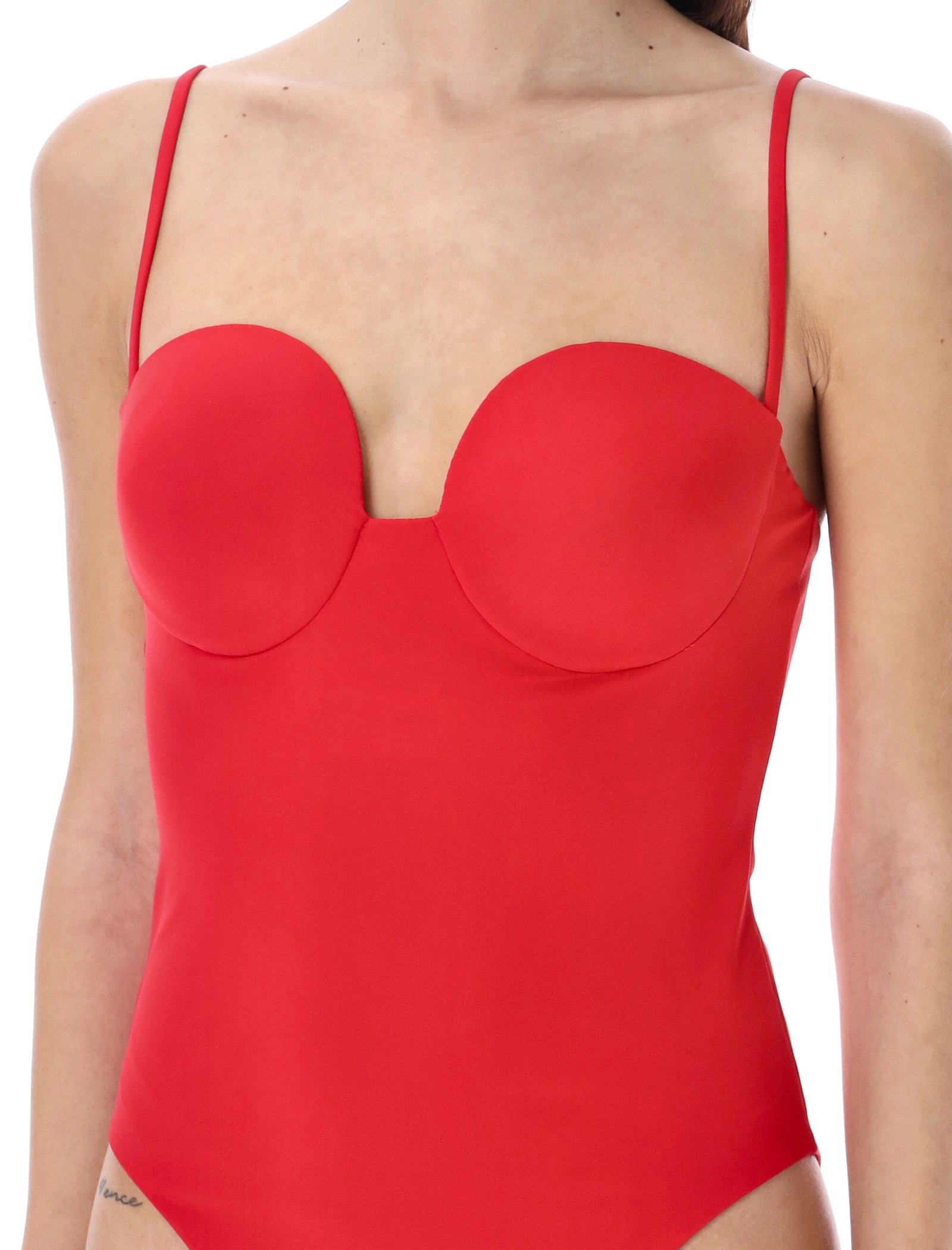 Shop Magda Butrym Retro Bustier Swimsuit In Red