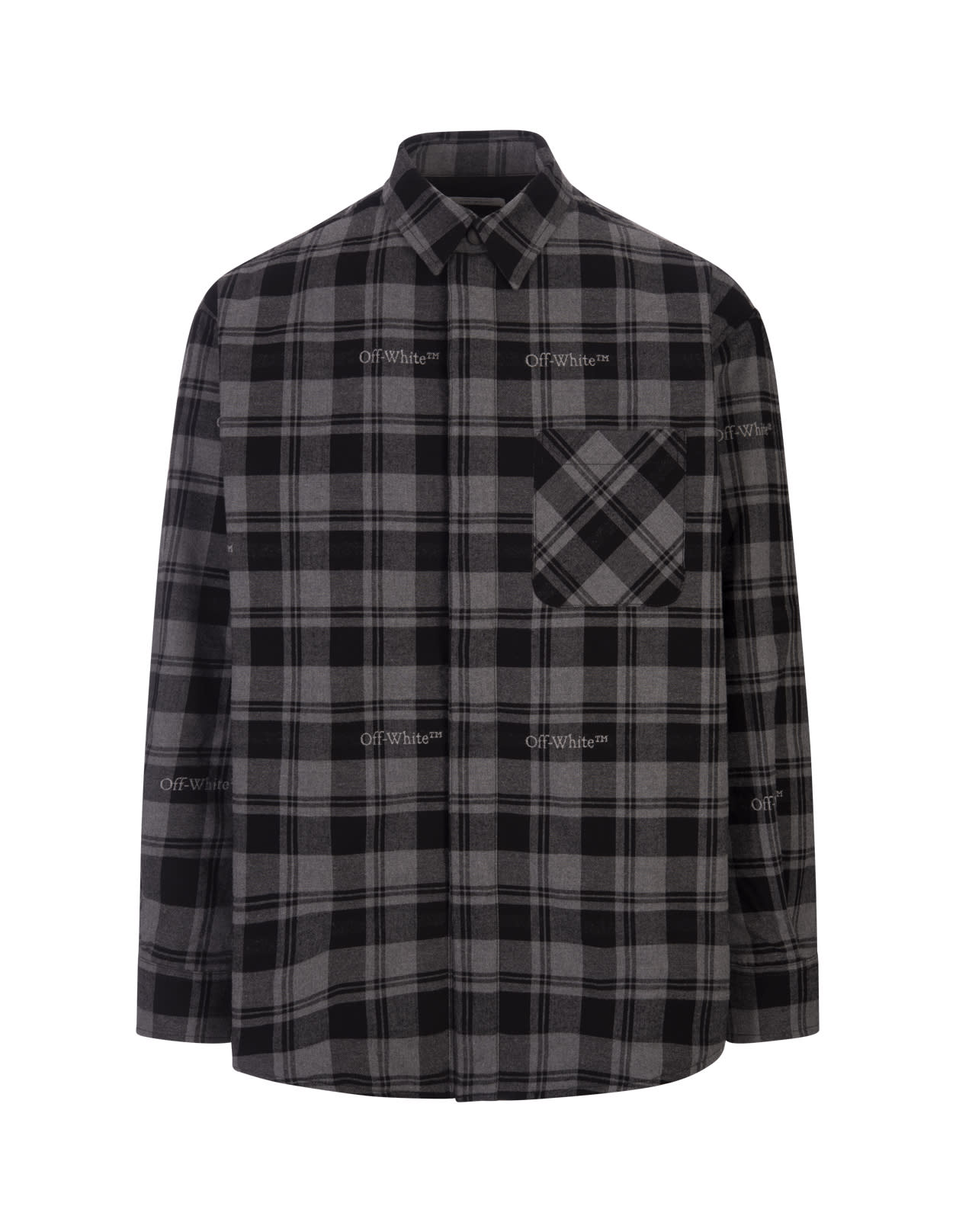 Shop Off-white Black And Grey Check Cotton Shirt With Logo