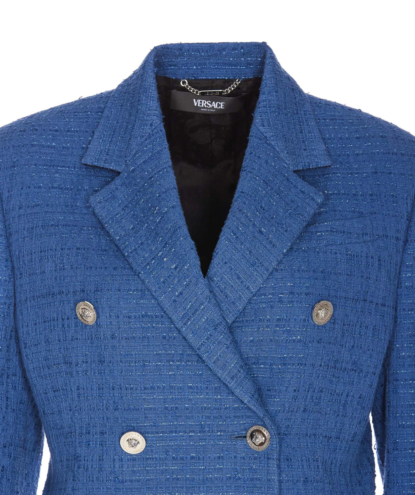 Shop Versace Informal Tweed Double Breasted Jacket In Denim