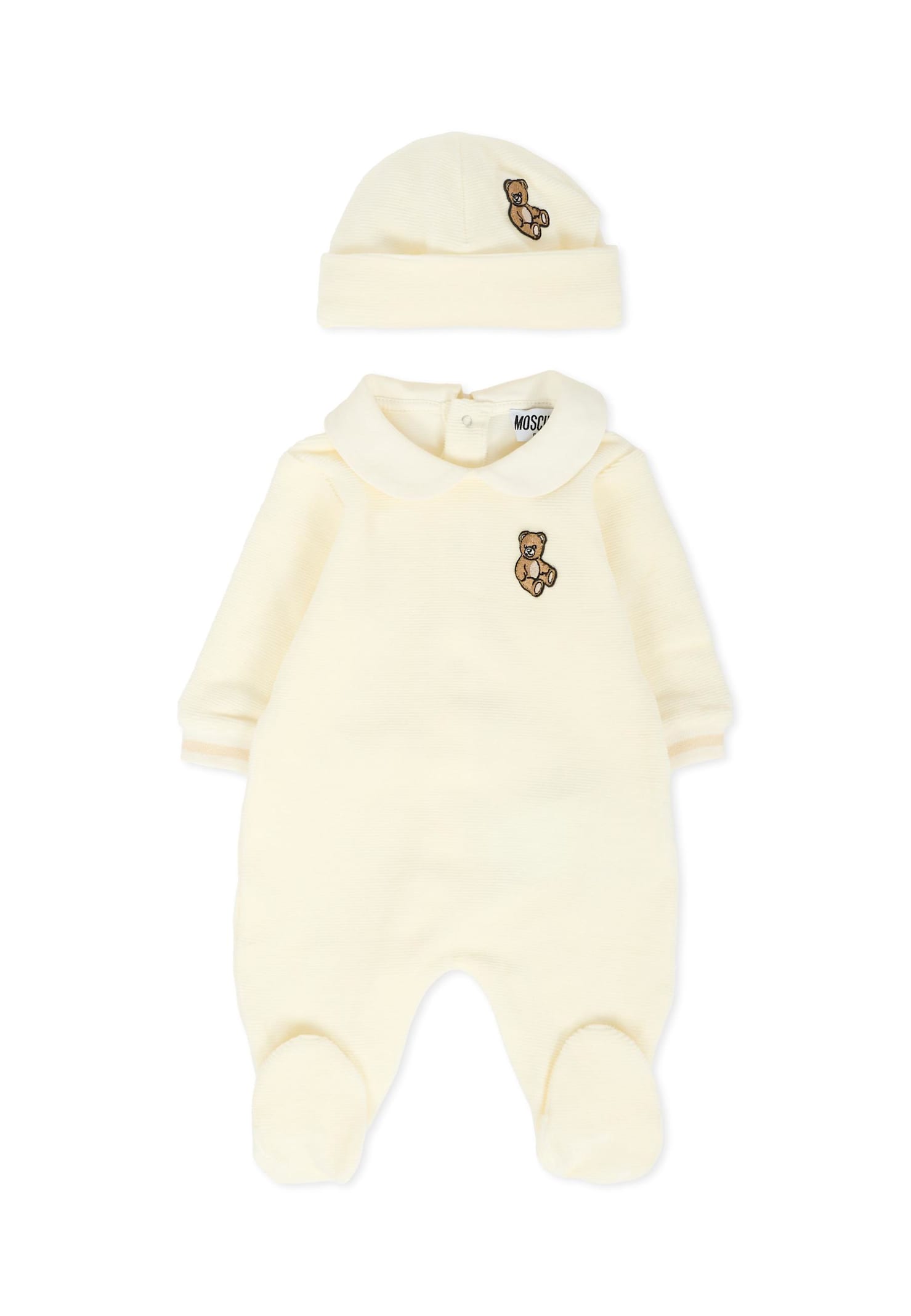 Moschino Ivory Babygrow Set For Babykids With Teddy Bear In White