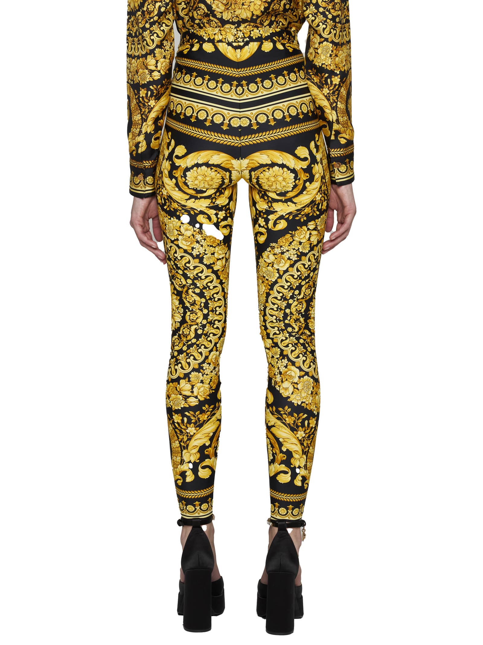 Versace Black And Gold Leggings With Baroque Print In Multi-colored