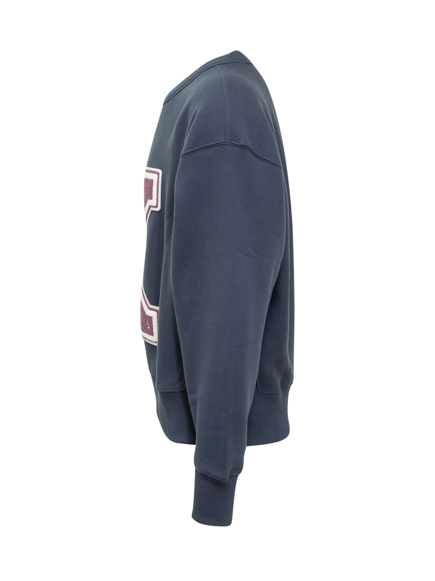 Kenzo College Print Cotton Molleton Sweatshirt In Blue