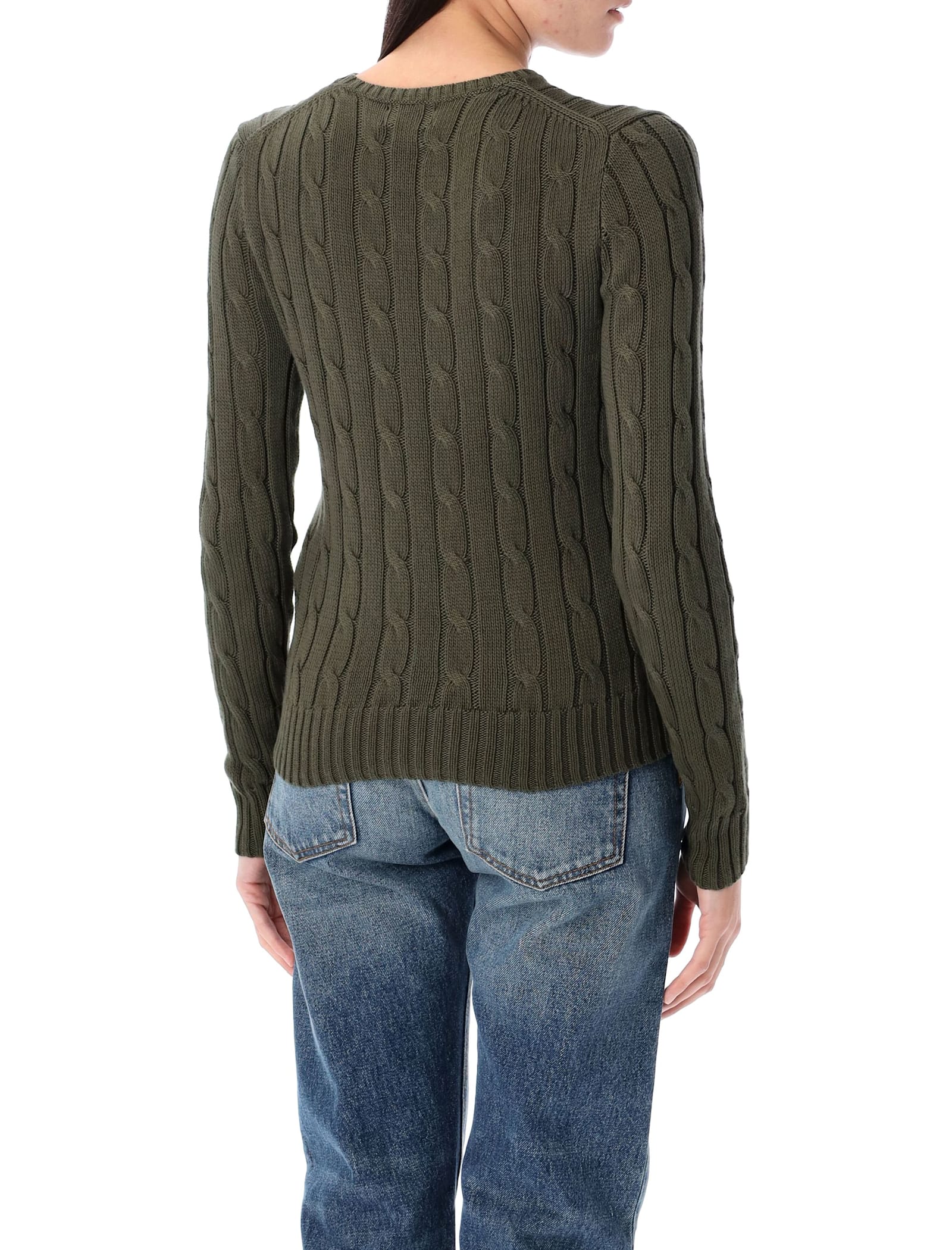 Polo Ralph Lauren Cable-knit Cotton Crewneck Sweater In Canopy Olive
