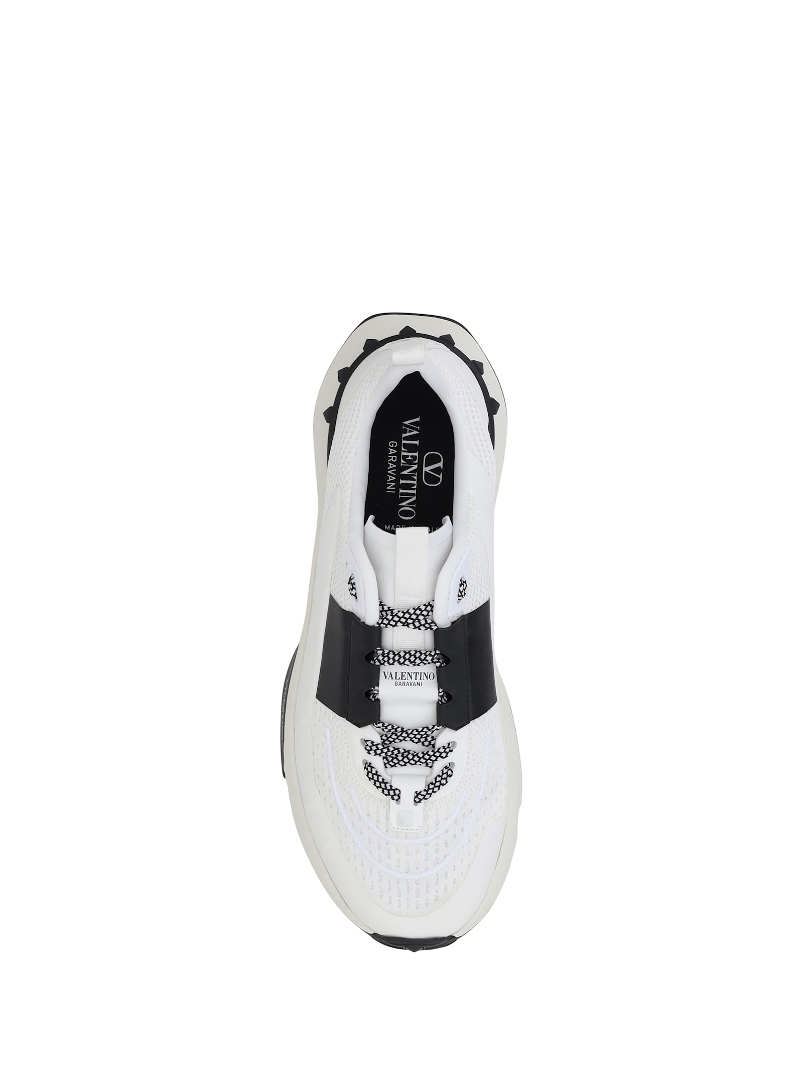 Valentino True Act Low Top Trainer In Mesh And Rubberised Fabric In Bianco-nero/bianco/bia-ne