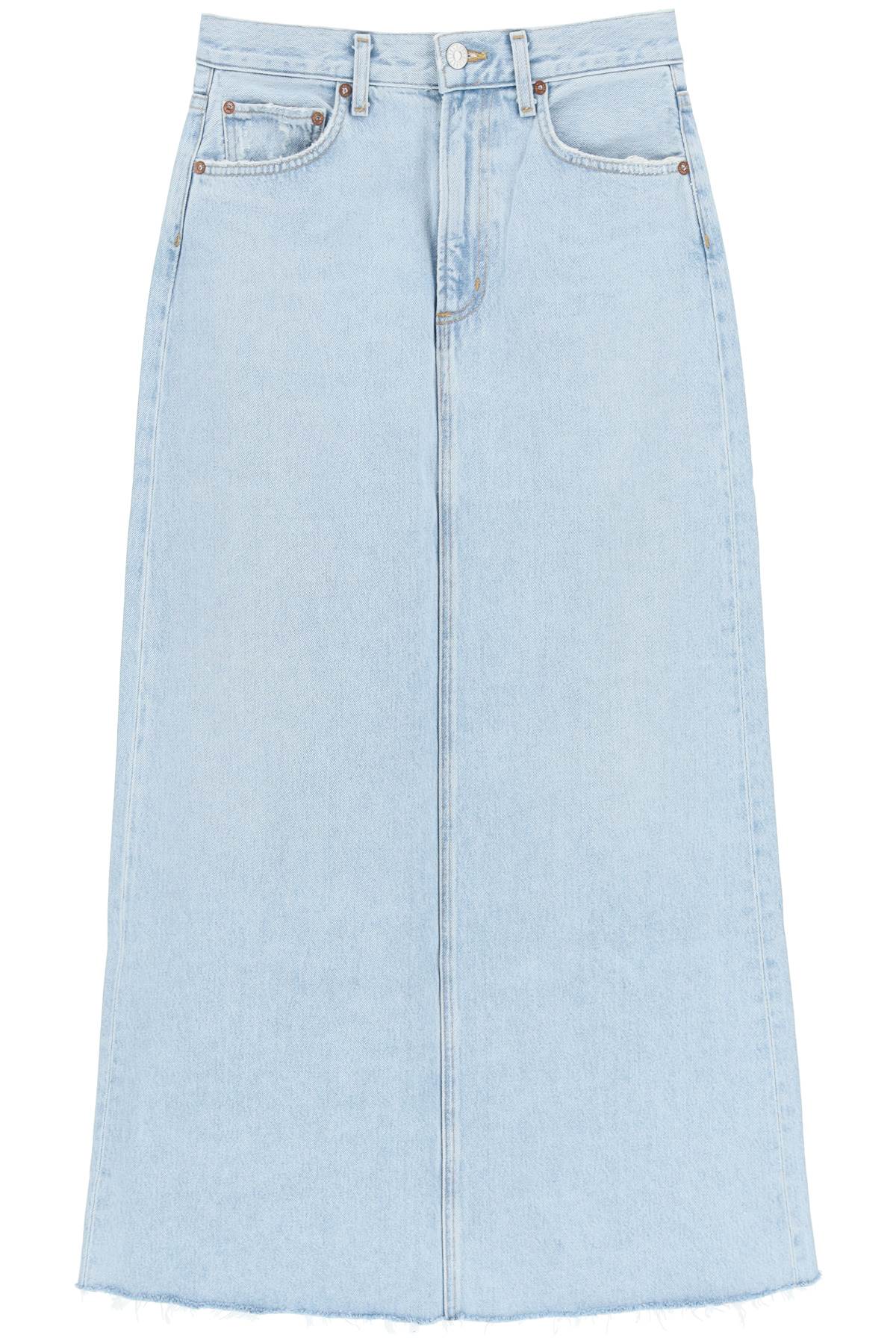 Shop Agolde Hilla Long Denim Skirt In Clear Blue