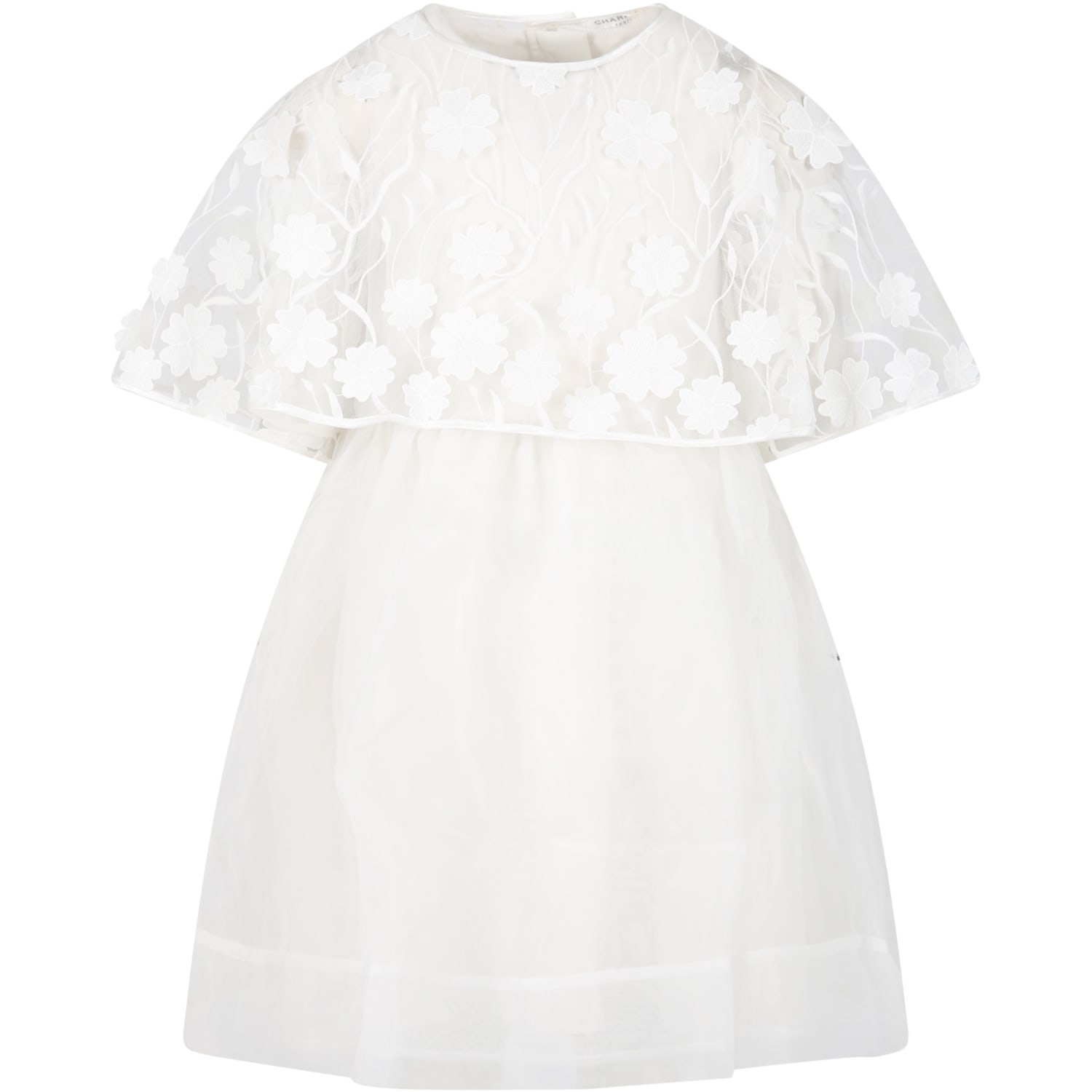 Charabia Kids' White Dress For Girl With Lace In Ivory