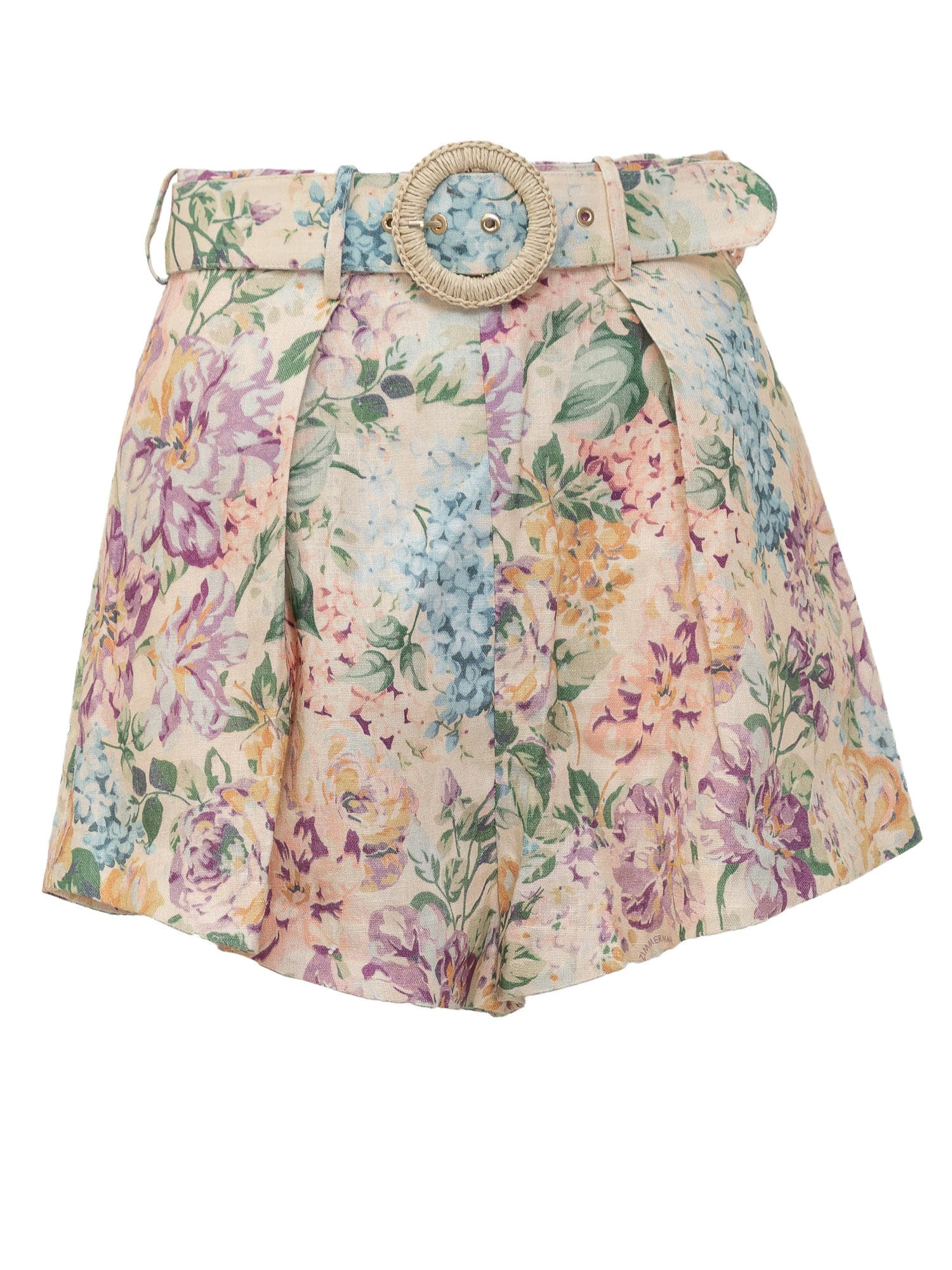 Shop Zimmermann Halliday Tuck Shorts In Multi Watercolour Floral