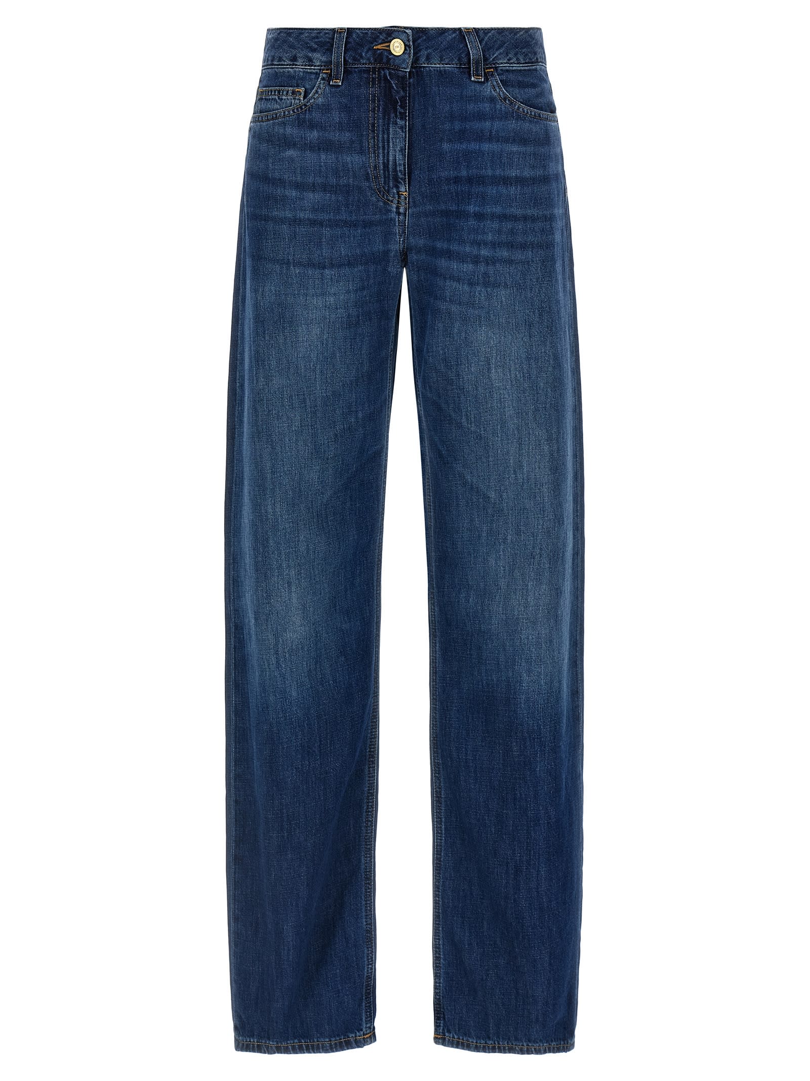 Elisabetta Franchi Wide-leg Denim Trousers Contrast Stitching In Multi