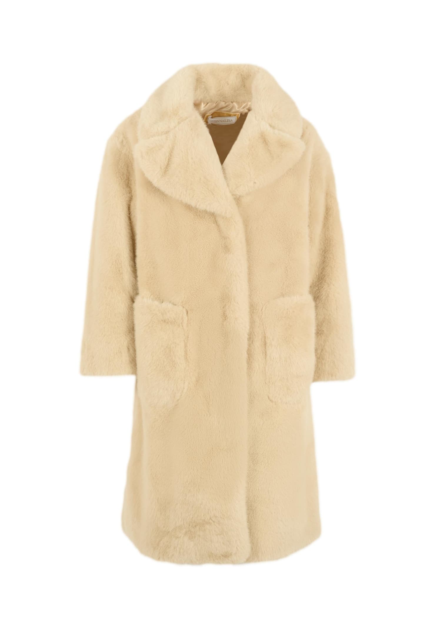 Monnalisa Beige Faux Fur Coat For Girl In Brown