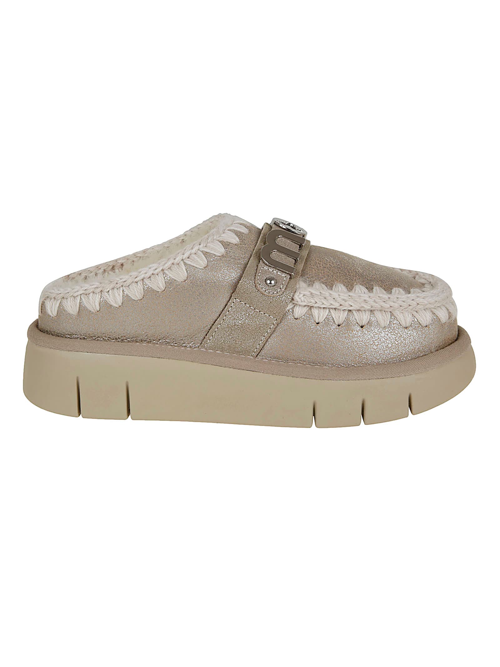 Mou Slip-on Mule Ankle Boots With Plush Lining In Gray