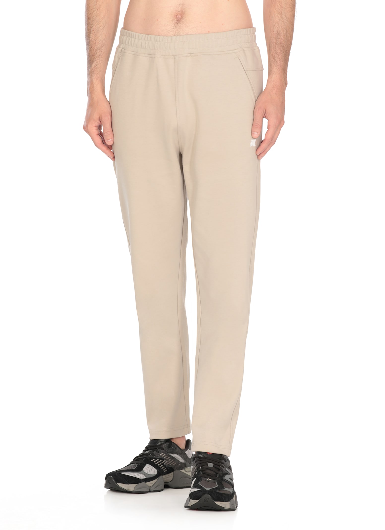 K-way Straight Leg Cotton Trousers With Elastic Waistband In White