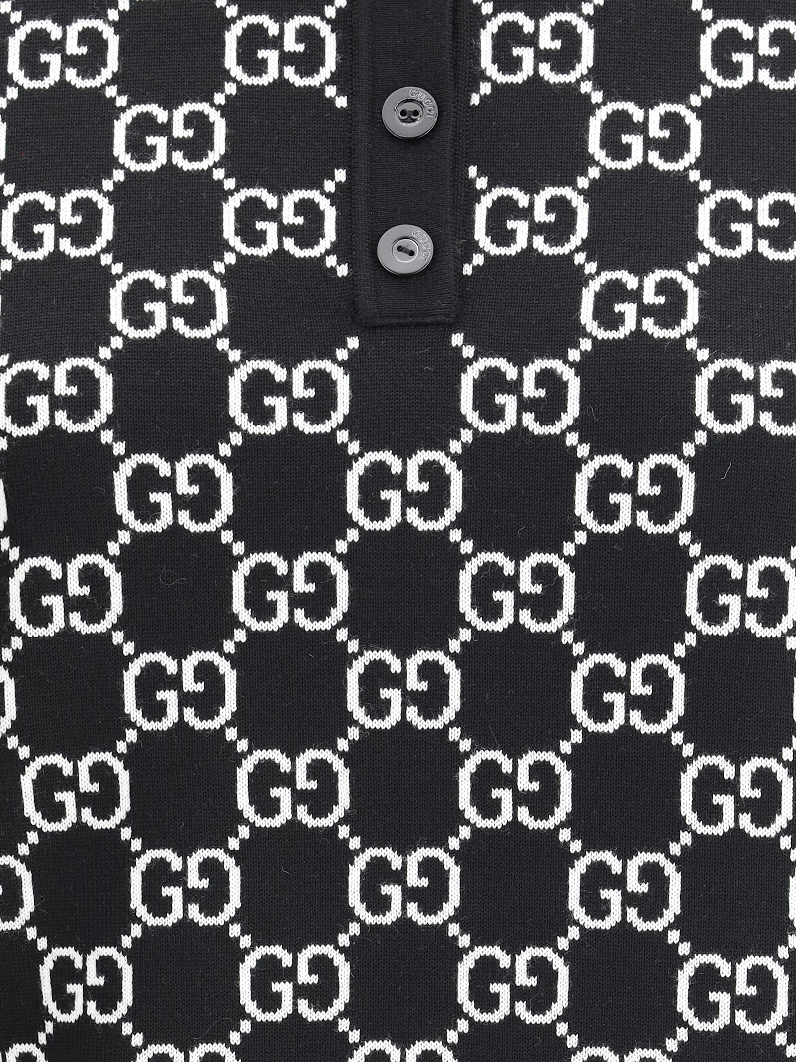 Shop Gucci Gg Wool Jacquard Polo Top In Black/white