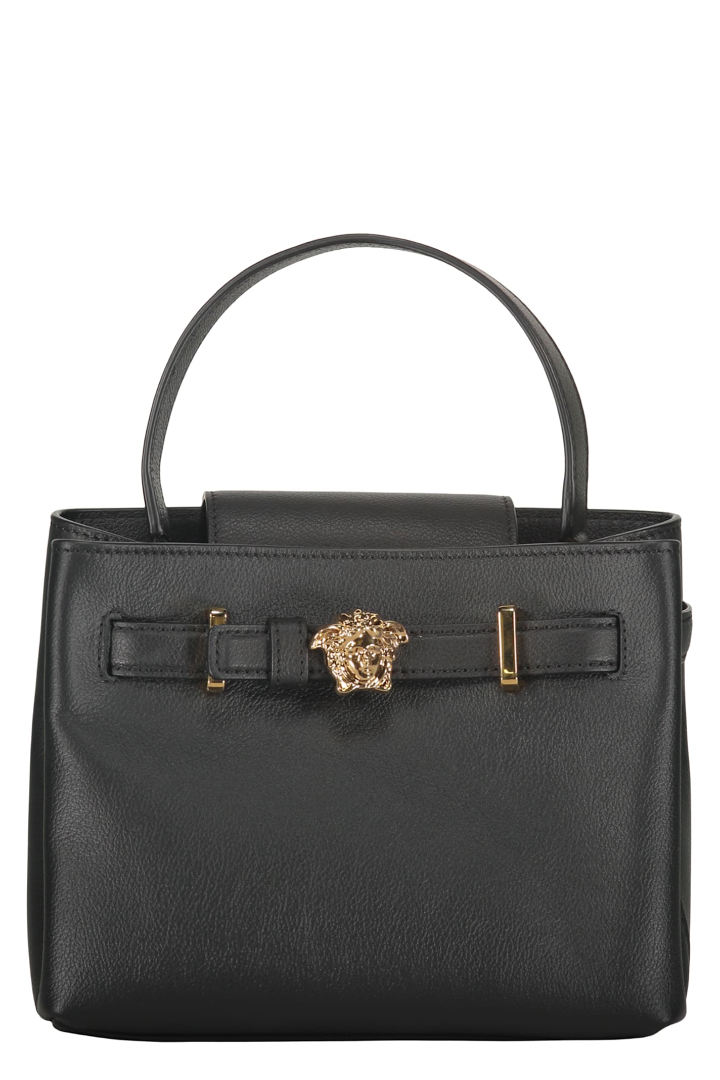 Versace Elegant Black Leather Bag With Golden Closure In Black