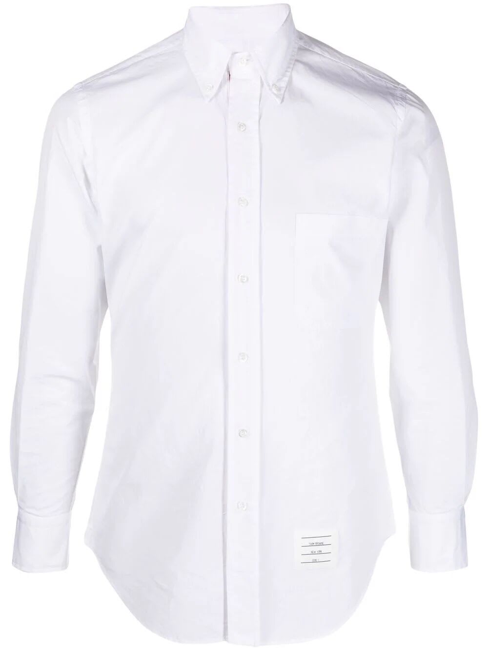 Shop Thom Browne Classic Long Sleeves Shirt With Cf Gg Placket In Solid Poplin In White