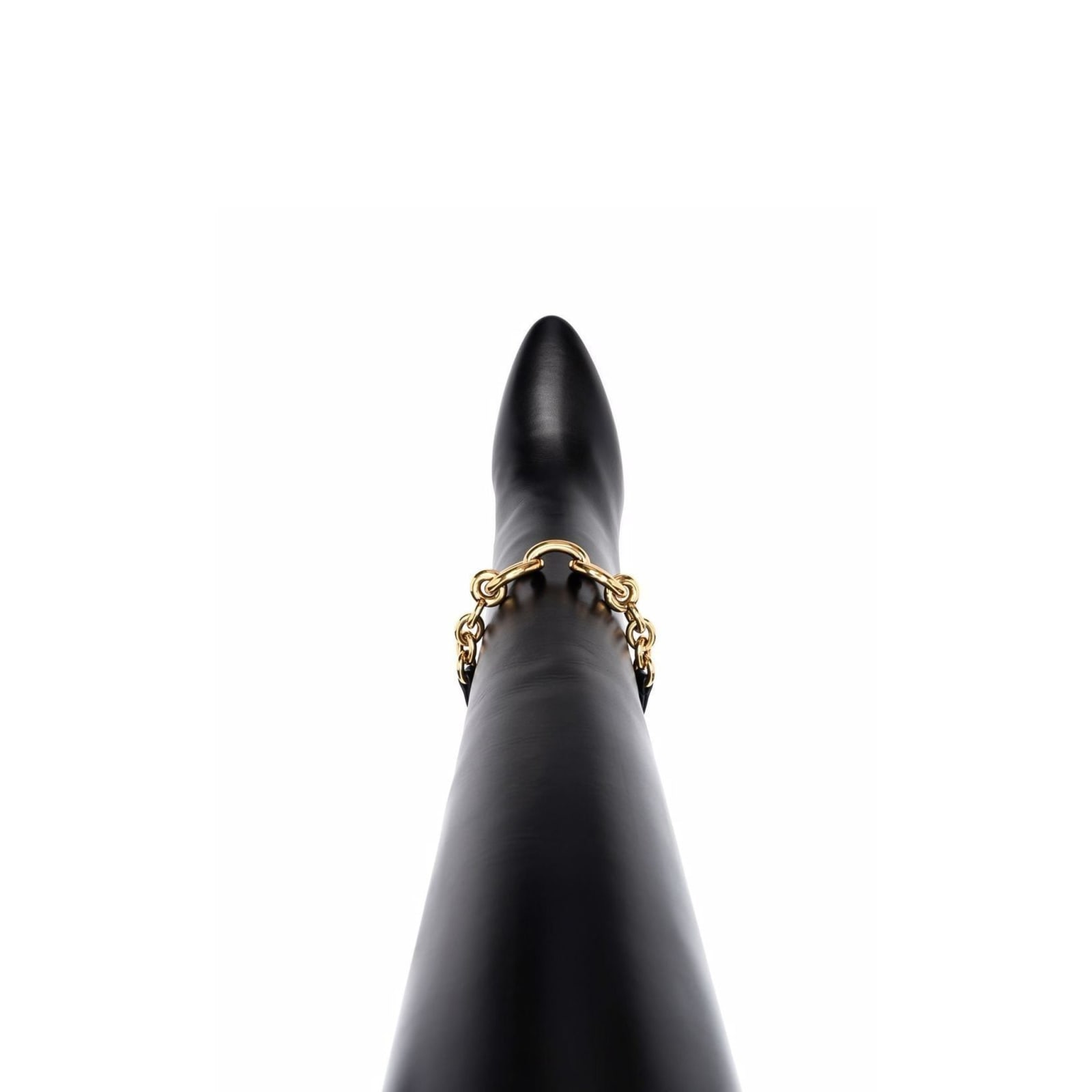 Saint Laurent Leather Boots With Gold Tone Chain Detail In Black