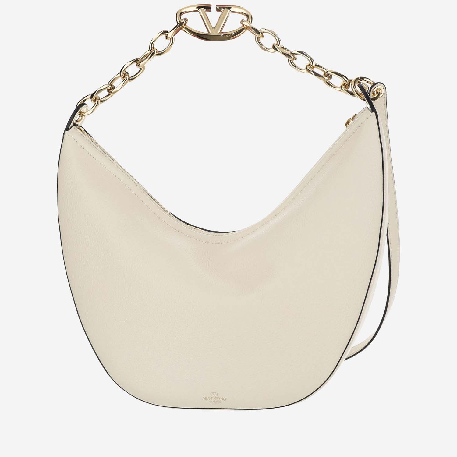 VALENTINO GARAVANI IVORY LEATHER MEDIUM HOBO VLOGO MOON SHOULDER BAG