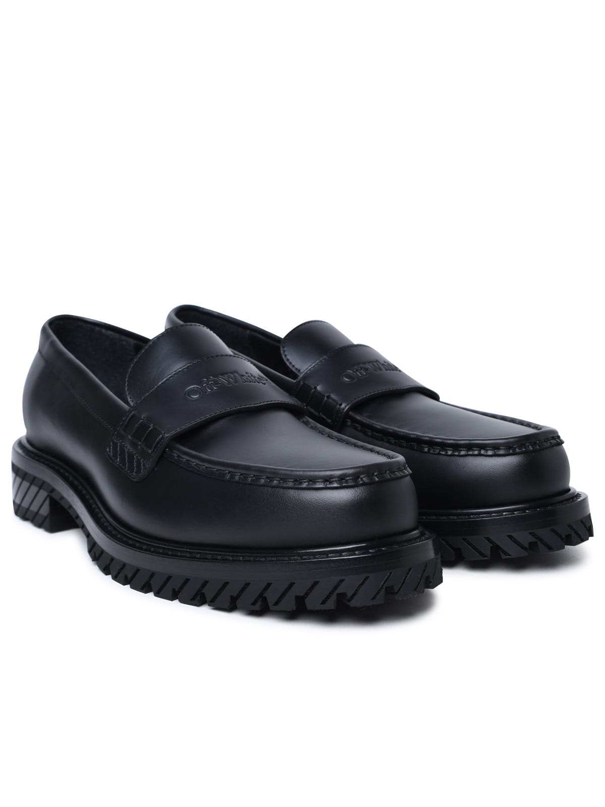 Shop Off-white Military Black Leather Loafers In Black Black (black)