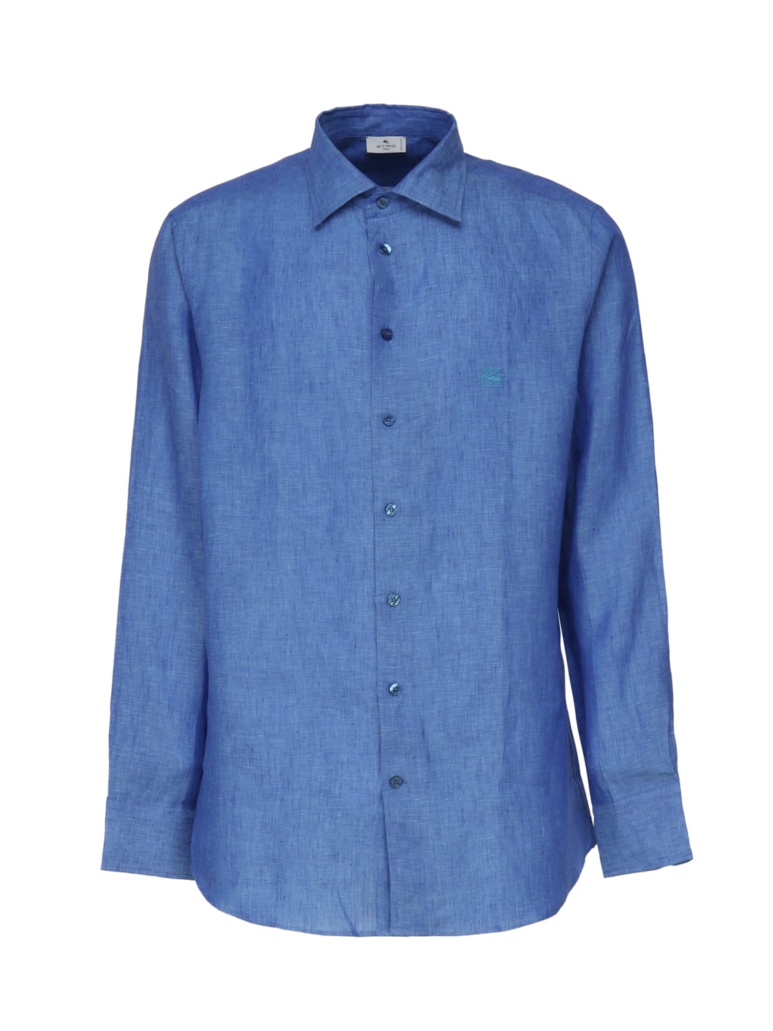 Shop Etro Linen Shirt With Logo In Blue