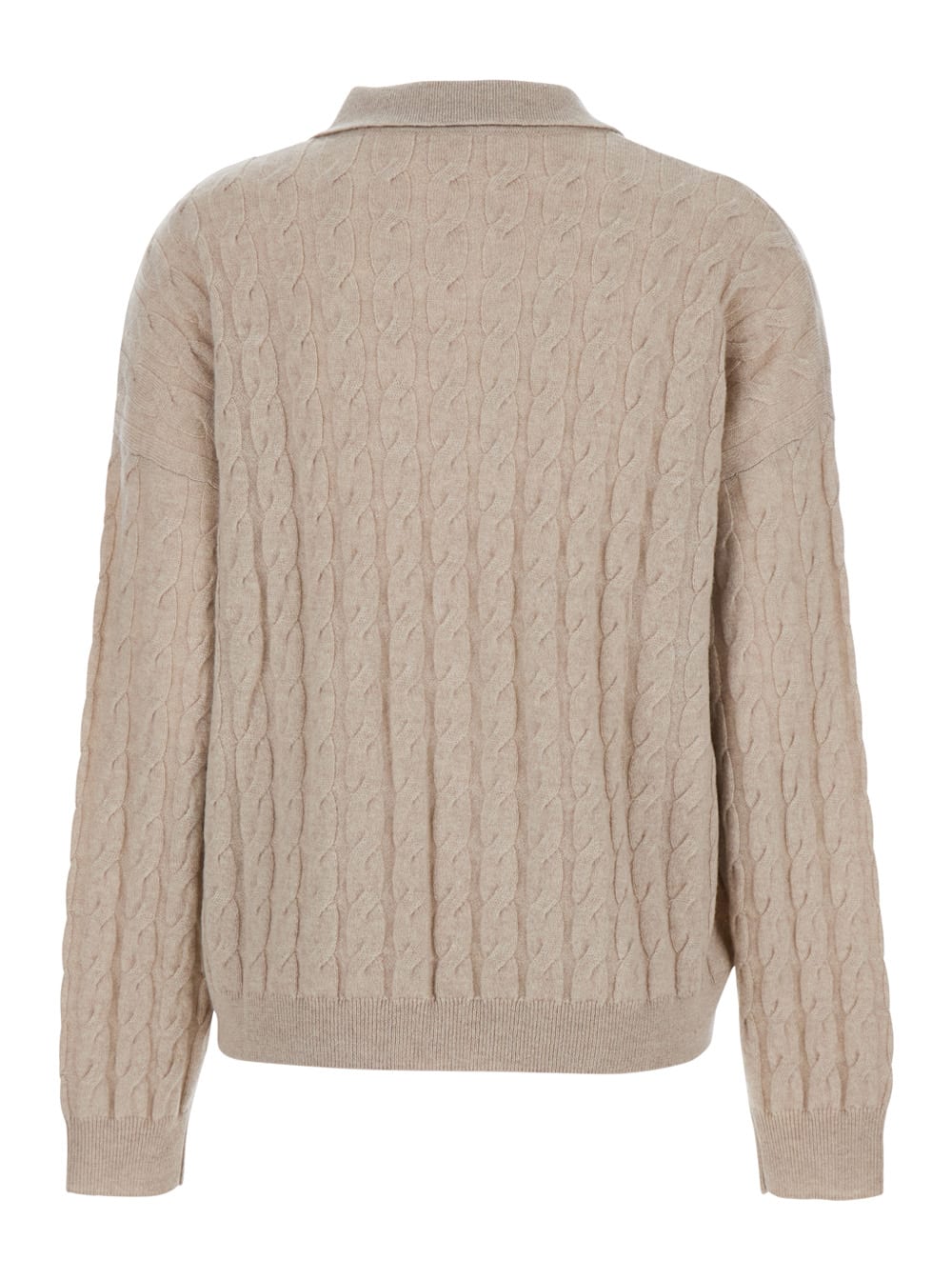 Lisa Yang Magnolie Beige Cable Knit Polo Shirt-style Sweater With Classic Collar In Cashmere Woman In Neutral