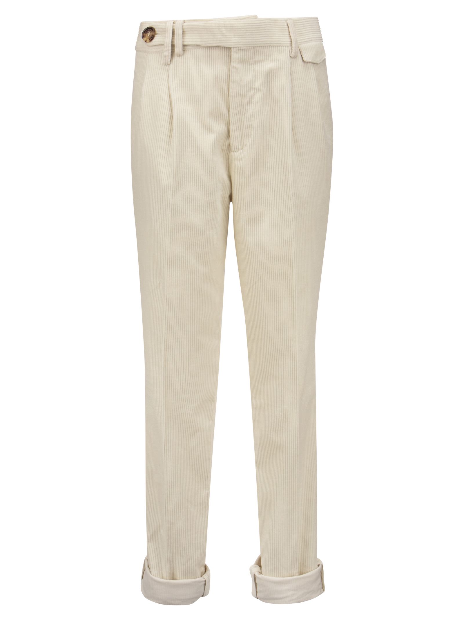 Brunello Cucinelli Leisure Fit Trousers In 500 Line Cotton Velvet With Double Darts