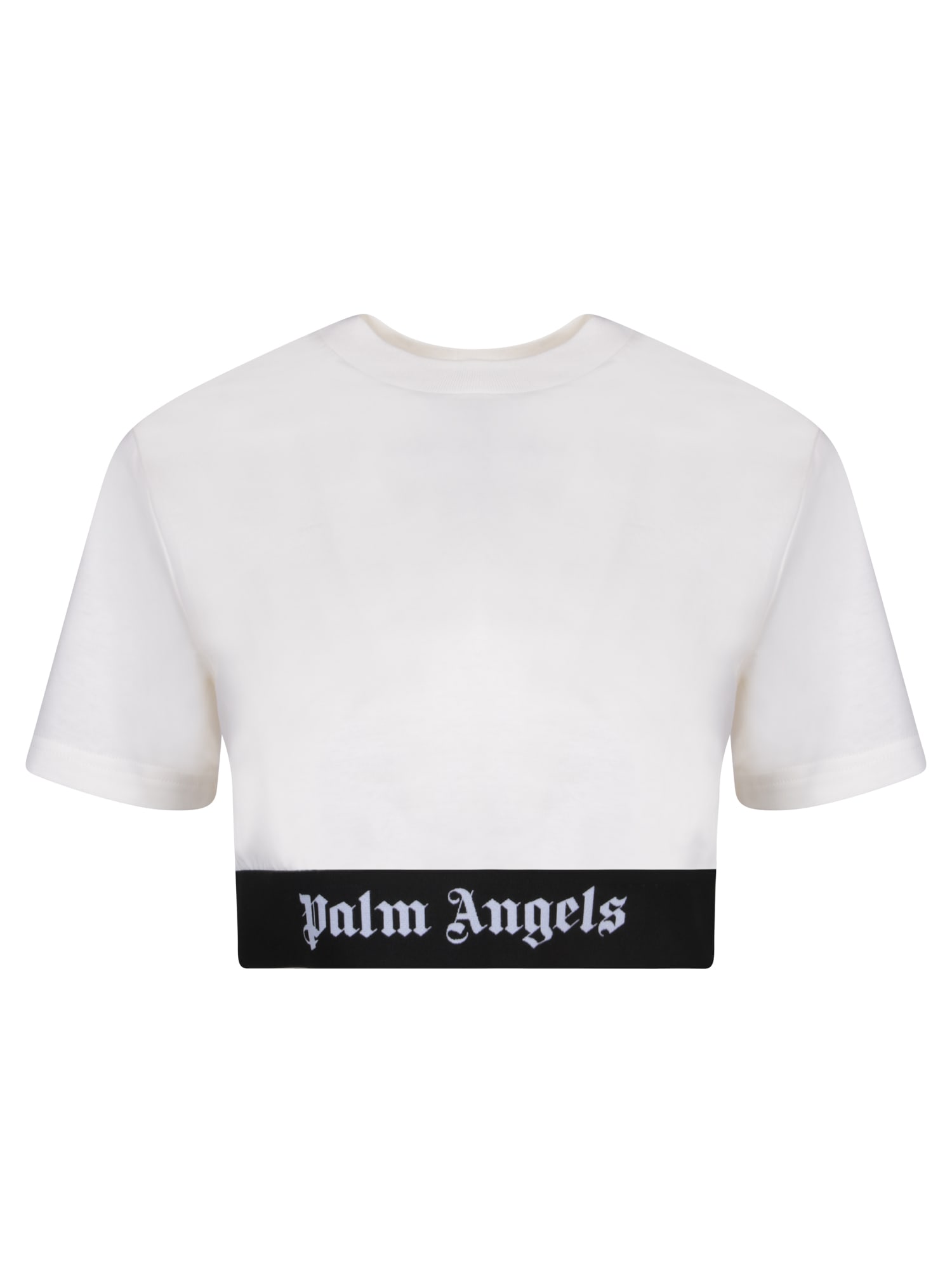 Shop Palm Angels Logo Tape White T-shirt