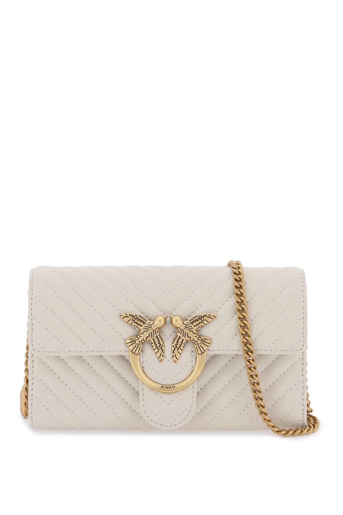 Shop Pinko Love Bag One Wallet Chevron Mini Bag In Bianco Seta-antique Gold (white)