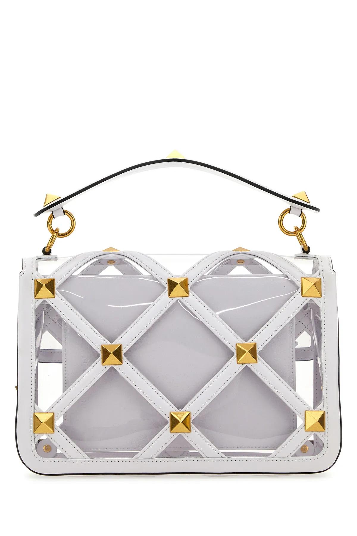 Shop Valentino White Polymeric Material And Leather Large Roman Stud Handbag