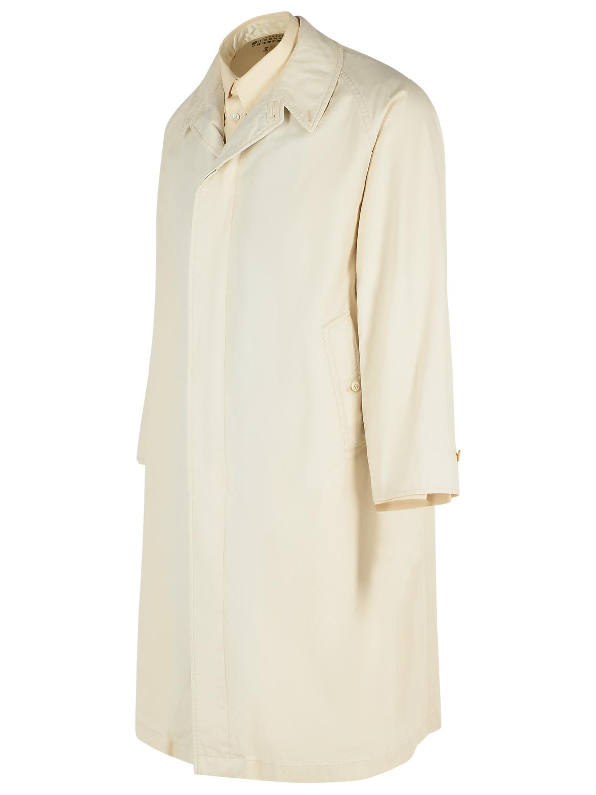 Maison Margiela Cotton Trench Coat With Point Collar And Side Pockets In Ivory