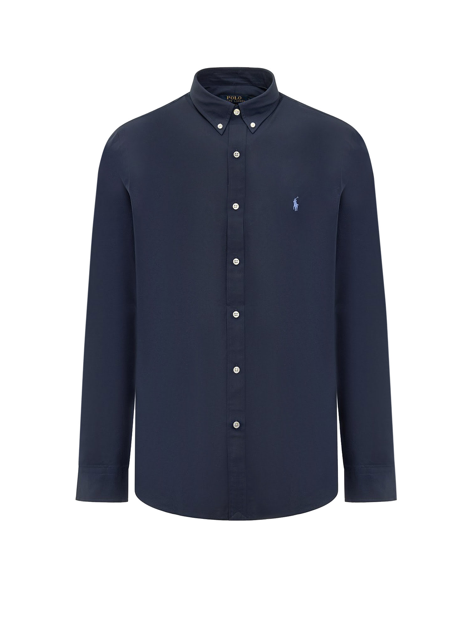 Ralph Lauren Logo Shirt With Button-down Collar And Box-pleat Detail In Black