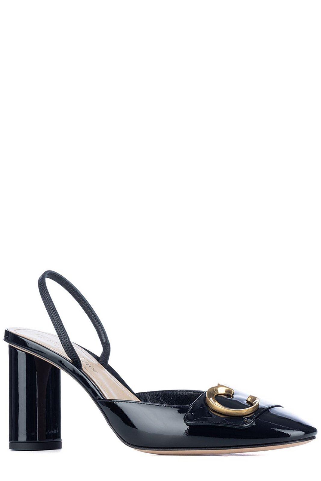 Shop Dior Logo Plaque Round Toe Pumps