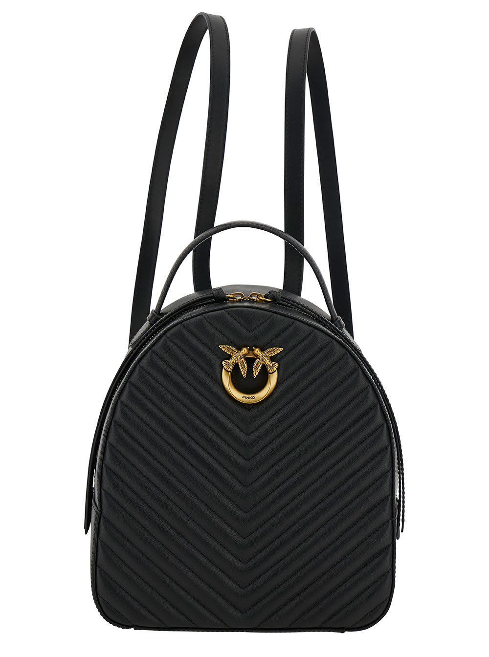 Shop Pinko Love Click Black Backpack With Love Birds Diamond Logo Detail In Chevron Leather Woman