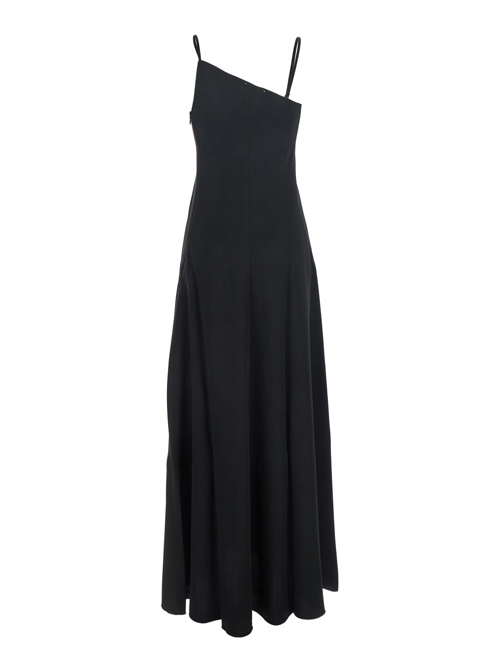 Shop Forte Forte Black Long Flared Dress With Asymmetric Neckline In Tech Fabric Woman
